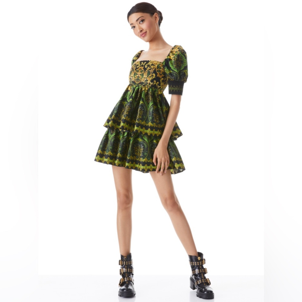Alice + Olivia Emmou Tiered Mini Dress Sz 4 - Picture 1 of 6
